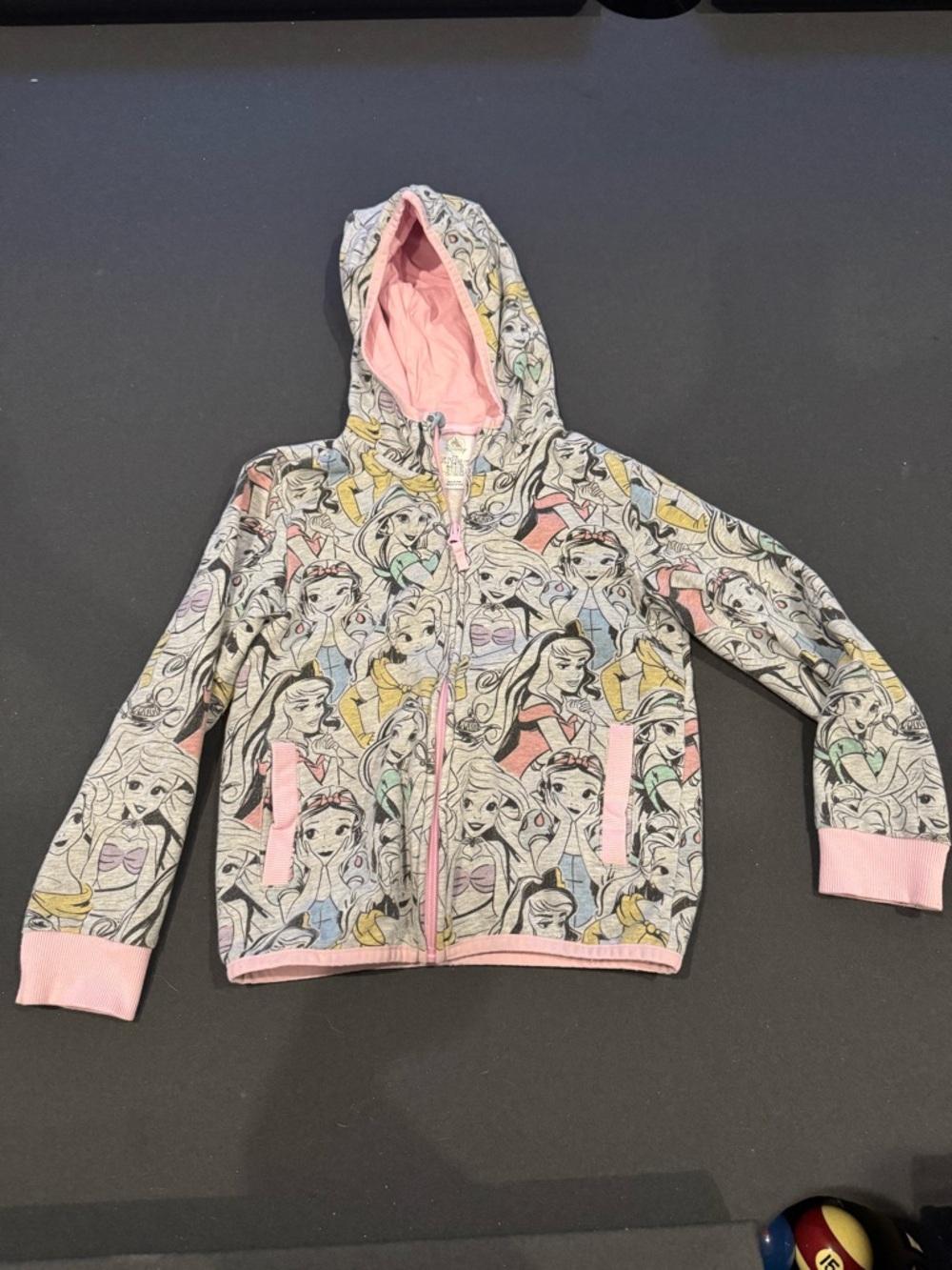 Disney Girls Hooded Zip Jacket with Pink Lining and Princess Print